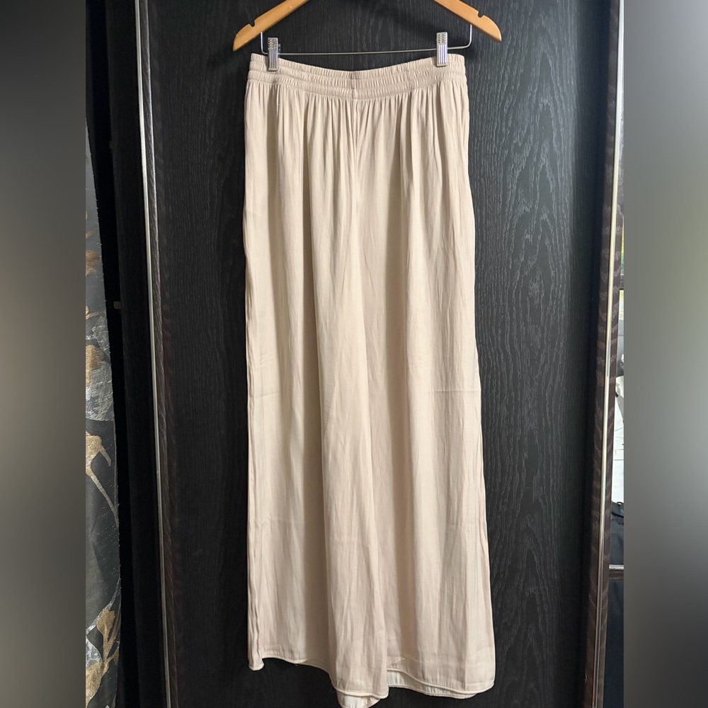 Zara Cream High Waist Elastic Wide Leg Pants